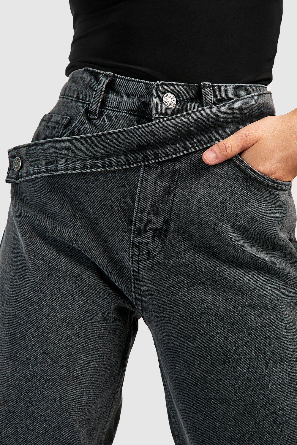 Asymmetric Belted High Waisted Mom Jeans | boohoo
